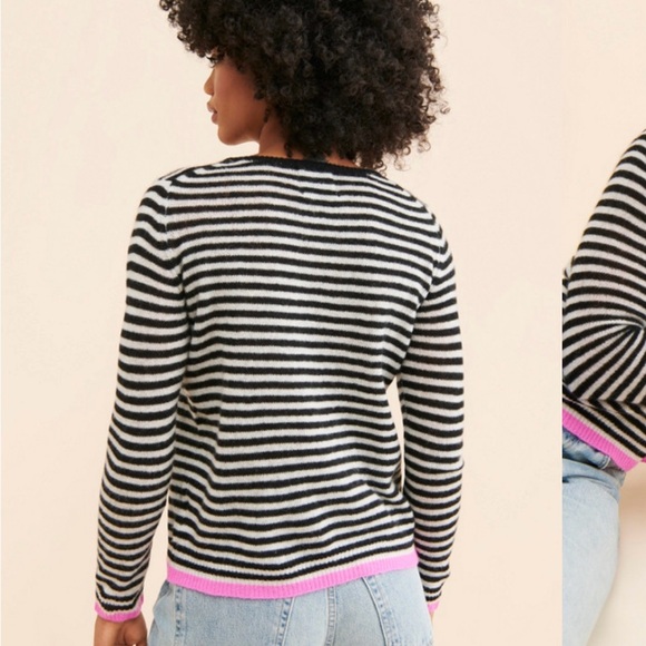 Striped Black and White Sweater with Pink Accents - Picture 1 of 6